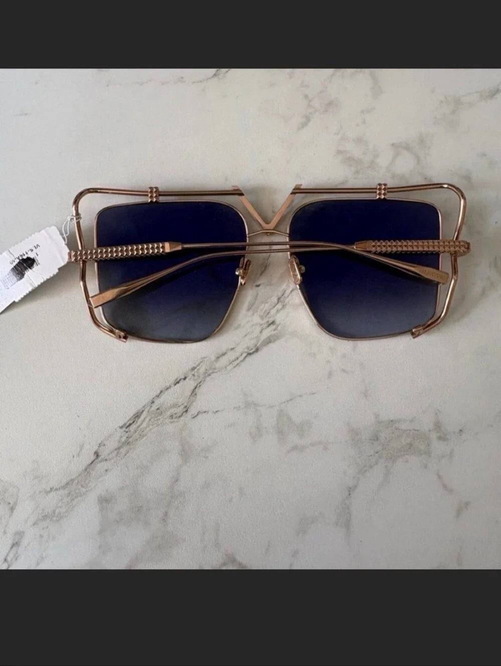 VALENTINO SUNGLASS Women’s Rose Gold Frame Sunglasses with Blue Gradient Lenses